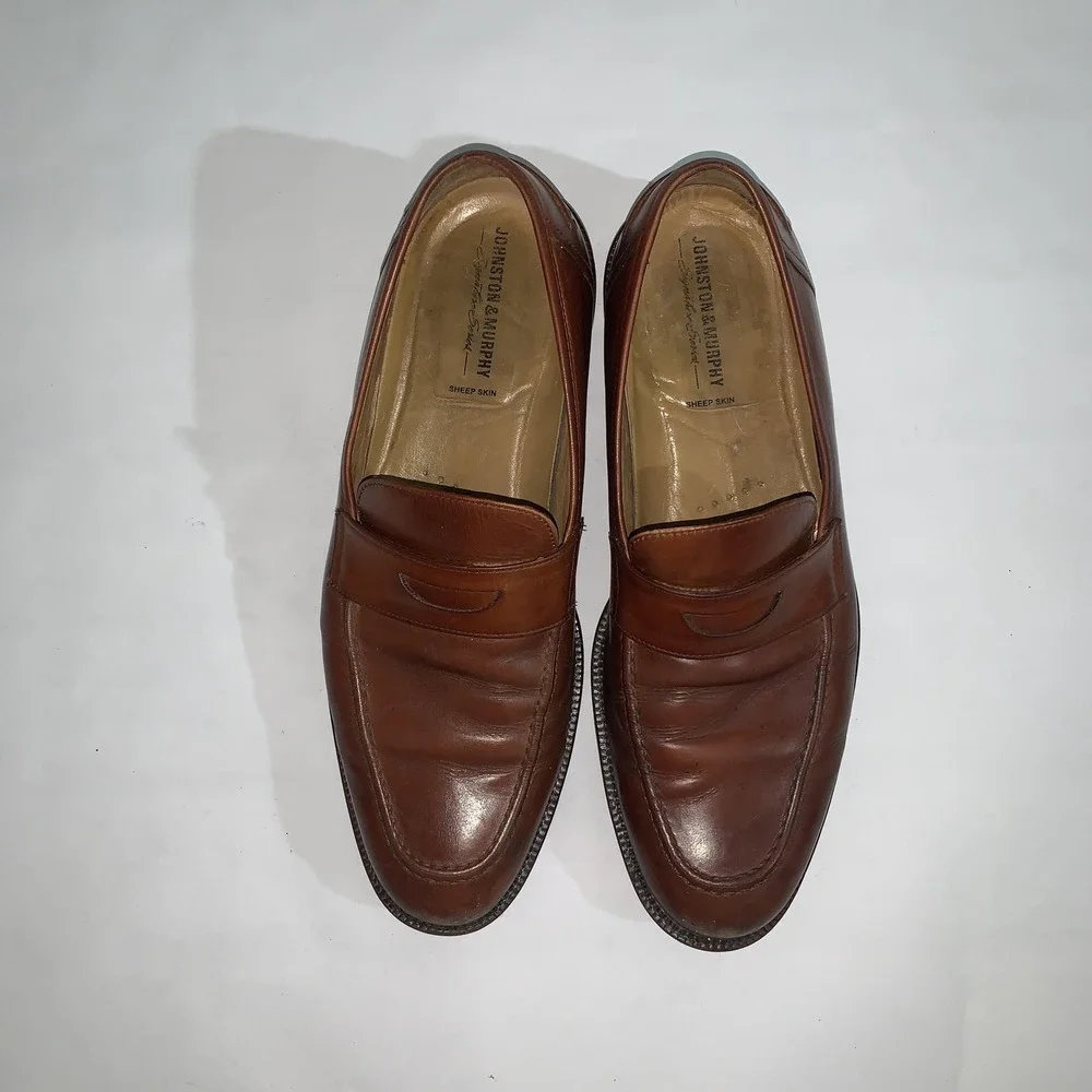 Johnston & Murphy Shoes Mens Size 9.5 Brown Leather Penny Loafers Dress Comfort